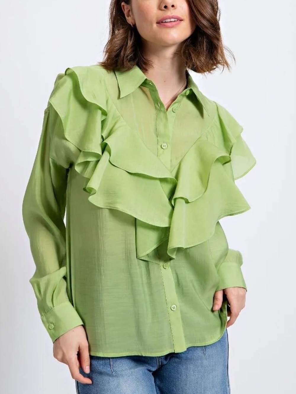NWT easel Ruffled Button-Down Blouse
